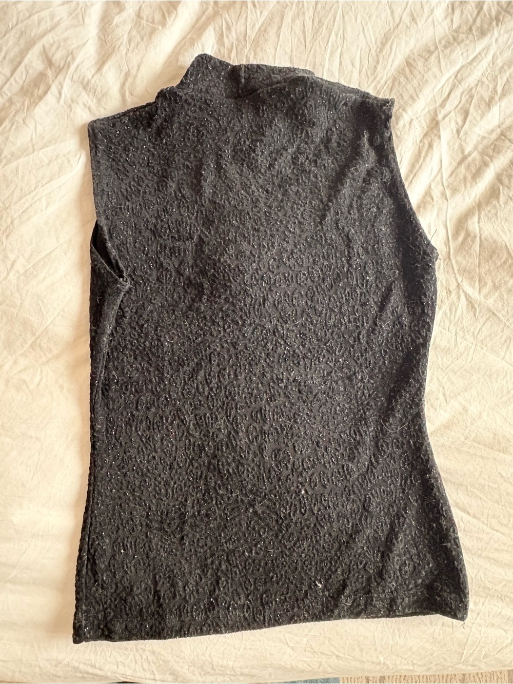 Black Textured Sleeveless Mock Neck Top